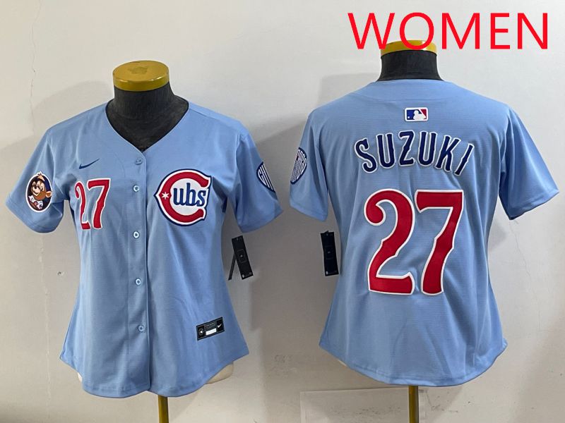 Women 2025 Chicago Cubs 27 Suzuki Light Blue Game Nike MLB Jersey style 2